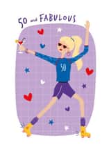 50th Birthday Card Age Fifty - Roller-skate Cocktail Disco - 50 and Fabulous created by Little Stringers