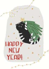 Happy New Year Card With A Cute Black Cat - Funny - For All People created by Nuta Mart