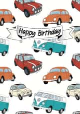 Classic Car Birthday Card - Mini Cooper, Fiat 500, VW Campervan & Beetle Lover created by Crafting By Cali