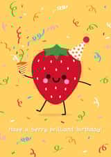 Cute Birthday Card - Happy Strawberry - Have A Berry Brilliant Birthday created by hannahdoodle