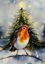 The Robin and the Tree - Traditional Christmas Card created by Rob Fuller