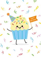 Cute Birthday Card - Happy Birthday - Cupcake With Party Hat created by hannahdoodle