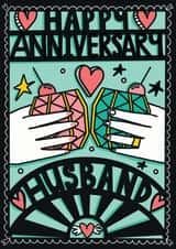 COOL ANNIVERSARY CARD FOR HUSBAND. PAPERCUT COOL STYLE PERFECT FOR HIM. created by NICHOLA COWDERY ILLUSTRATIONS