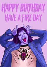 Stranger Things Happy Birthday Card - Eddie Munson - Have a Fire Day created by Morgan Masters