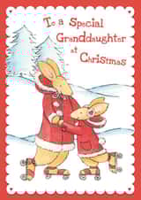 Cute Christmas Card For A Special Granddaughter - Bunnies Roller Skating created by Helen Morgan Illustration