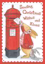 Cute Christmas Card For A Special Friend Bunny Posting A Card In An Old Post Box created by Helen Morgan Illustration