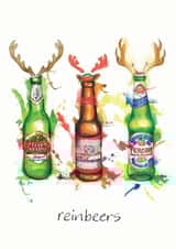 Funny Christmas card for beer drinker - Reinbeers created by Georgina Luck Illustration