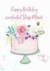 Pretty birthday cake design, with hand painted elements for a special Step Mum. created by Katie Phythian Design