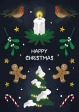 Happy Christmas card for friend or family - folk art - gingerbread - mistletoe created by Art by Reebee