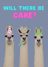 Fun birthday card to send to your llama-loving friend - will there be cake? created by GingerBeards