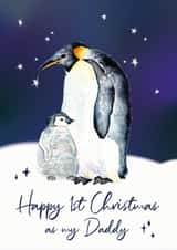 New Baby First Christmas As My Daddy Christmas Card - Penguin Dad and Chick created by Betsy Benn