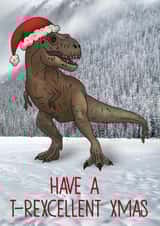 Funny T-Rex Christmas Card - T-Rex Santa - Have a T-Rexcellent Xmas created by Charlie - Cherry Pie Lane
