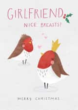 Funny Girlfriend Christmas Card - Robin red breasts - Nice Breasts Girlfriend created by Kelsey Collings