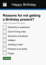 Funny | Cheeky | Birthday | Government Gateway Birthday Present Excuses Card created by Pottsy Prints