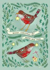 Folk Art Robins Christmas card created by Watercolour Sky