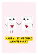 Cute Paper Anniversary Card - 1 Year - Happy 1st Wedding Anniversary created by Gem Draws Stuff