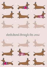 Cute Christmas Card for Dog Lovers - Dog and Stars - Dachshund Through The Snow created by girlinmind