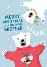 Cute Christmas Card For Brother - Polar Bears - Roarsome Brother created by Macie Dot Doodles