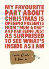 Christmas Day Presents From Mum and Dad - Funny Christmas Card For Parents created by Studio Doodles
