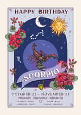 Pretty Birthday Card For Scorpio - Zodiac Sign Flowers and Personality created by Angie Spurgeon