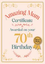 Cute Certificate for your Mum on her 70th Birthday created by Studio Peers