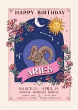 Pretty Birthday Card For Aries - Zodiac Sign Flowers and Personality created by Angie Spurgeon