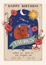Pretty Birthday Card For Taurus - Zodiac Sign Flowers and Personality created by Angie Spurgeon