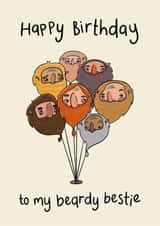 Quirky birthday card for bearded friends - Beard balloons created by Charlotte Caswell