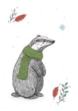 A Cute Badger Wearing a Snuggly Scarf created by Ellie Bednall