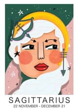 BEAUTIFUL ZODIAC CARD. SAGITTARIUS. PERFECT FOR HER BIRTHDAYS OR JUST BECAUSE. created by NICHOLA COWDERY ILLUSTRATIONS