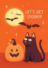 Cute Halloween Card - Bats, Cat and Pumpkin - Let’s Get Spooky! created by Liz Volpi