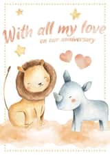 Safari Friends™ Cute Animals, Love Romantic Card for Couples Anniversary Hearts created by Little Rupert