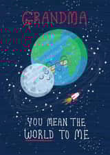 Cute Birthday, Mother's Day card for Grandma - World Moon Space, rocket theme created by Ally Marie Illustration