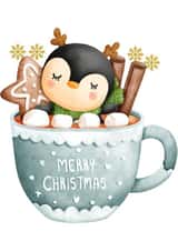 Cute Merry Christmas: Cinnamon Hot Coco, Snowflakes, Penguin & Marshmallows! created by Dara, Ceramic Scripture