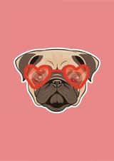 Pug with Heart-Shaped Glasses - Cute Funny Card created by Bumble & Tinks