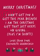 Funny Christmas Card For Grandparents - I'm Skint! created by Fifi Designs