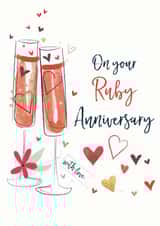 A classic Ruby Wedding Anniversary milestone card created by Katie Phythian Design