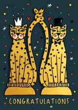 FUN CONGRATULATIONS WEDDING CARD. TIGER CANDLELABRAS. FOR THEM. created by NICHOLA COWDERY ILLUSTRATIONS 