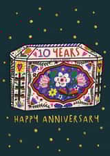 BEAUTIFUL 10 YEAR ANNIVERSARY MEMORY TIN CARD. FOR THEM created by NICHOLA COWDERY ILLUSTRATIONS