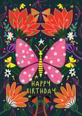 Pretty Birthday Card - Butterflies - Flowers created by NICHOLA COWDERY ILLUSTRATIONS 