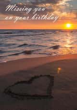 Beautiful heavenly birthday card - Beach sunset with heart created by Carly Wootton
