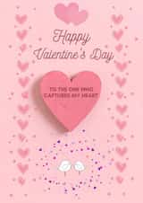 Valentine's Day: Captured My Heart - Cute LoveBirds with Pink & Purple Hearts created by Dara, Ceramic Scripture