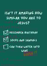 Funny Jesus and wine December birthday card created by original fox designs