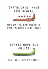 Earthworms Have Five Hearts. Funny, Cute Valentine's Day or Anniversary Card created by mungo and shoddy