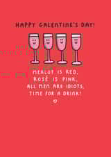 Merlot Is Red, Rose Is Pink... Funny Wine Galentine's Day Valentine Card created by mungo and shoddy