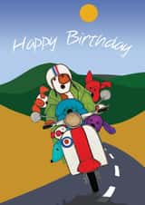 Dogs Riding on a Scooter- Funny, Cute Birthday Card created by Arty Sally