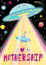 For mum, cute funny Mother's Day card, mother's day. Space UFO Spaceships created by Paula Bowles