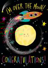 Cute Congratulations card - Space rocket and moon - Over the Moon! created by Paula Bowles