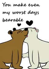 Cute Anniversary or Valentines card for your significant other. Loving bear pun. created by Laughable Letters