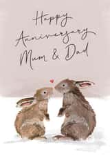Cute bunny rabbits, Happy Anniversary Mum & Dad Card created by Making Meadows Ltd